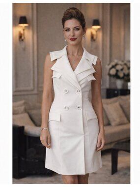 ANNE FONTAINE Double Breasted White Sleeveless Blazer Dress